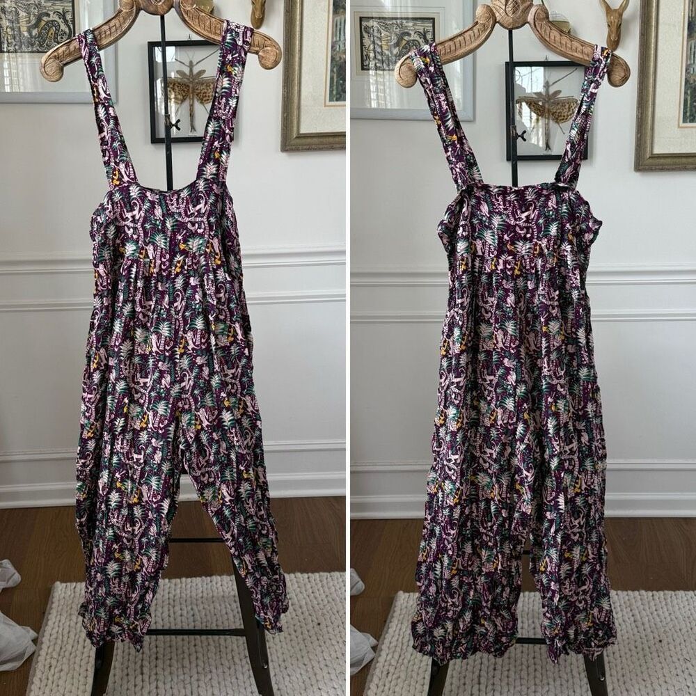 We Be Bop Purple Monkey Print Overalls Romper OSFM